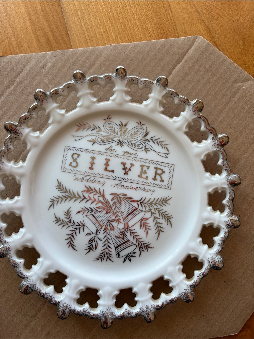 White Silver-Trim Anniversary Decorative Plate